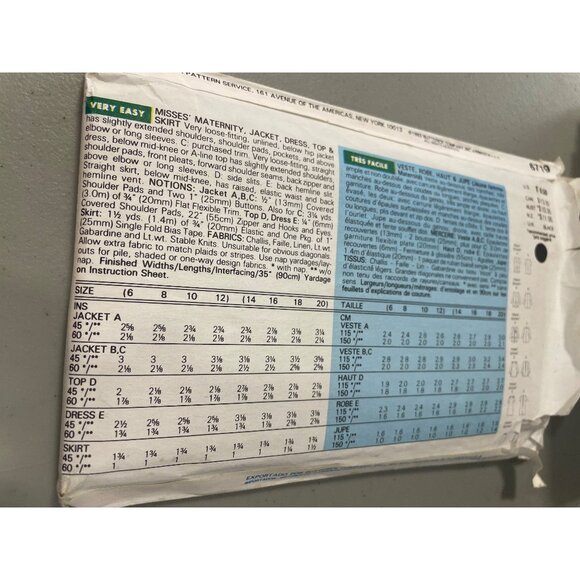 80s Butterick 6719 Sewing Pattern 6-12 Maternity Jacket Dress Top Skirt UNCUT - Picture 3 of 6